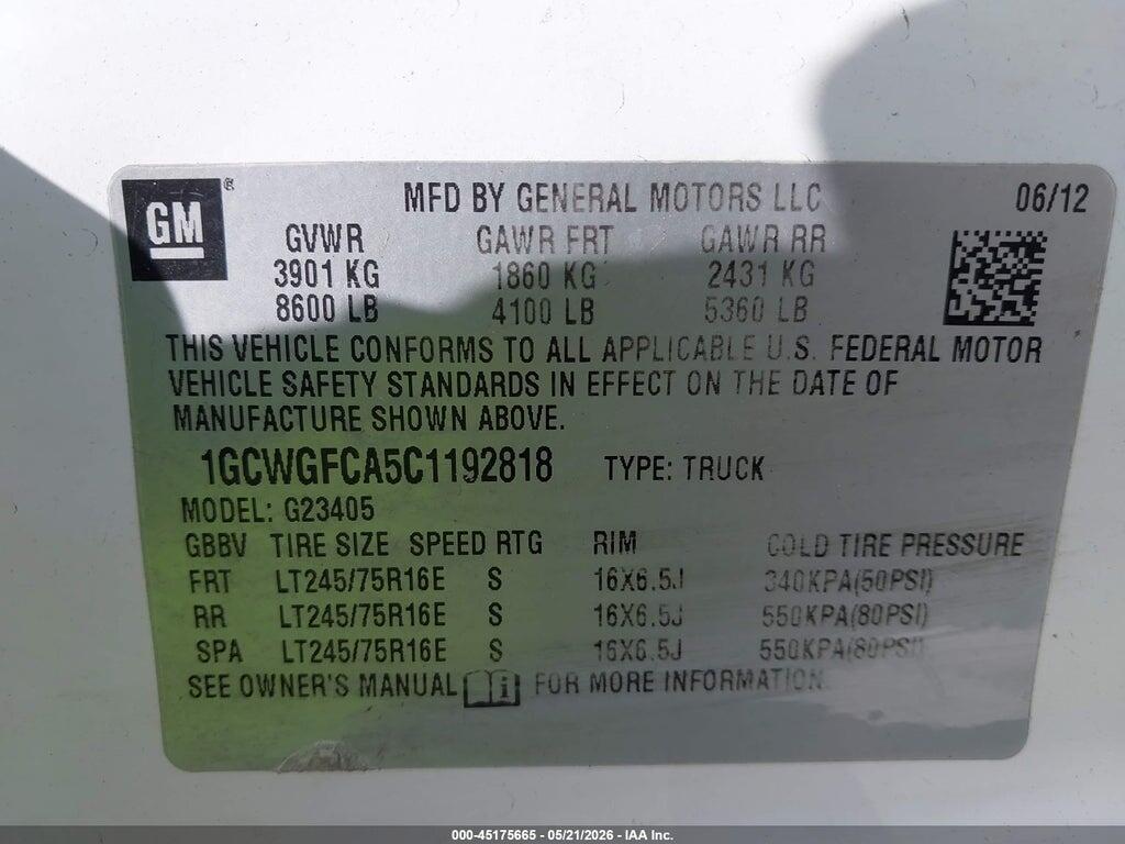 1GCWGFCA5C1192818 2012 CHEVROLET EXPRESS 2500 photo no. 9