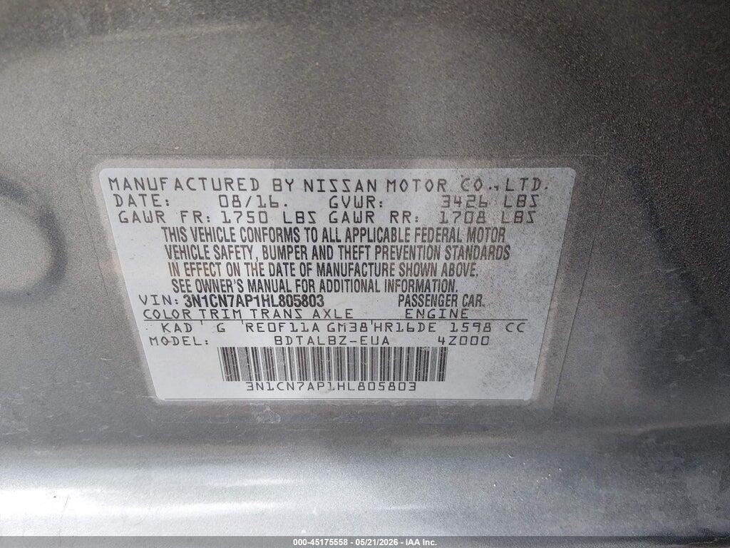 3N1CN7AP1HL805803 2017 NISSAN VERSA photo no. 9