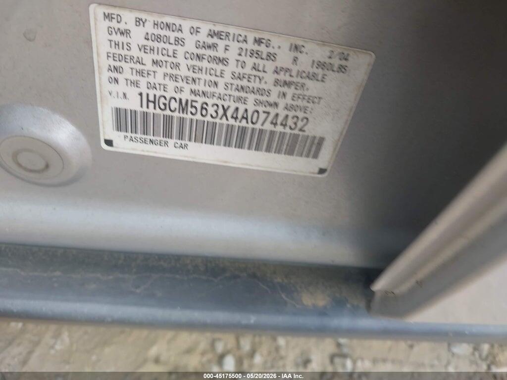1HGCM563X4A074432 2004 HONDA ACCORD photo no. 9