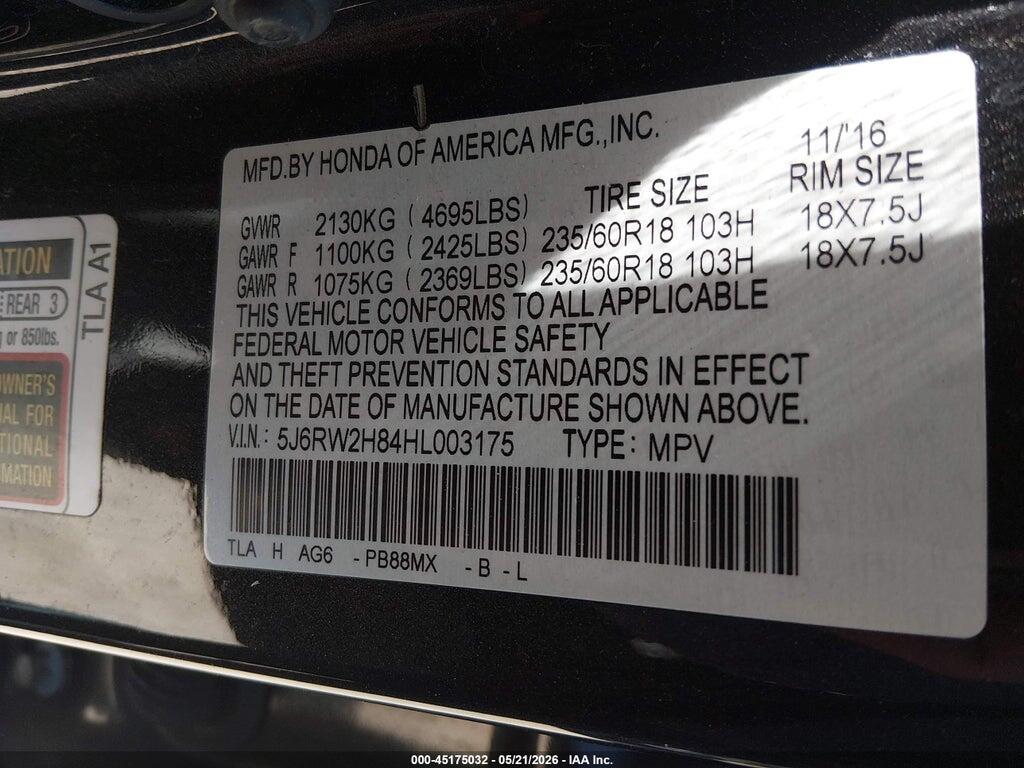 5J6RW2H84HL003175 2017 HONDA CR-V photo no. 9