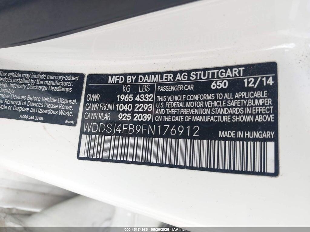 WDDSJ4EB9FN176912 2015 MERCEDES-BENZ CLA 250 photo no. 9