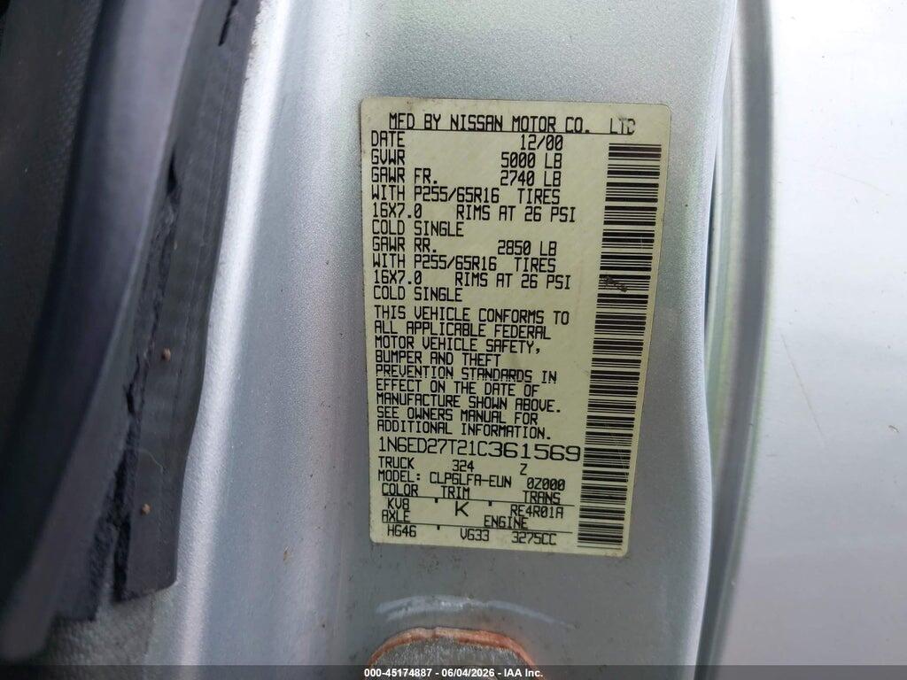 1N6ED27T21C361569 2001 NISSAN FRONTIER photo no. 9