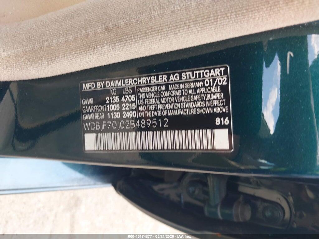 WDBJF70J02B489512 2002 MERCEDES-BENZ E 430 photo no. 9