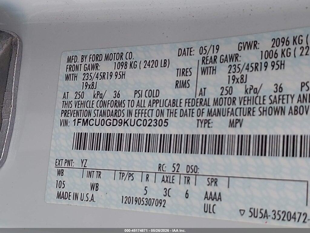 1FMCU0GD9KUC02305 2019 FORD ESCAPE photo no. 9