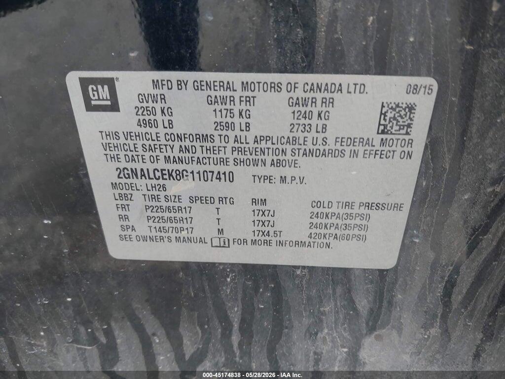2GNALCEK8G1107410 2016 CHEVROLET EQUINOX photo no. 9