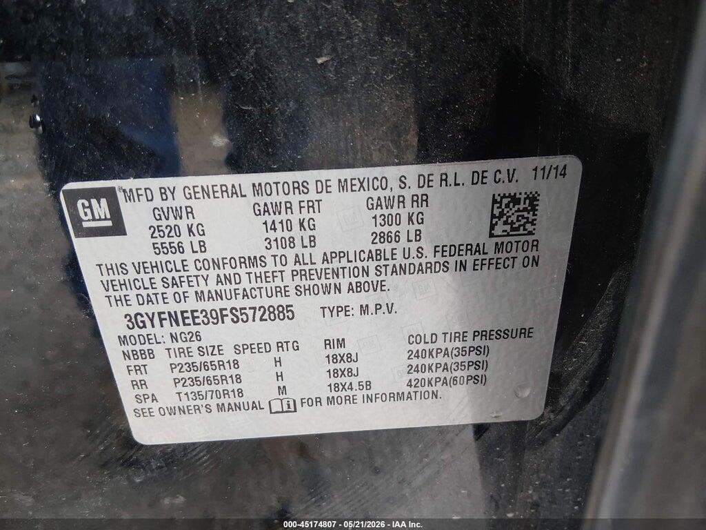 3GYFNEE39FS572885 2015 CADILLAC SRX photo no. 9