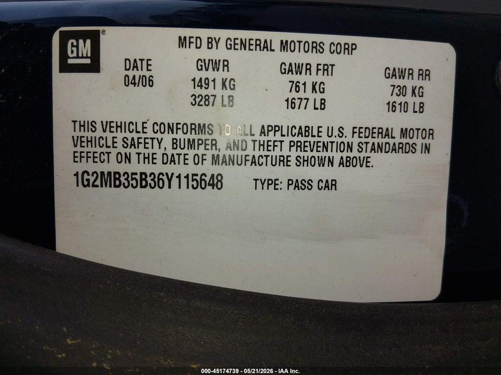 1G2MB35B36Y115648 2006 PONTIAC SOLSTICE photo no. 9