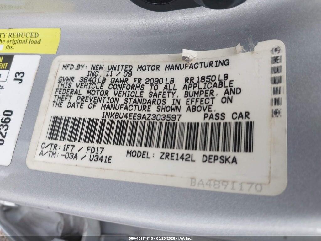 1NXBU4EE9AZ303597 2010 TOYOTA COROLLA photo no. 9