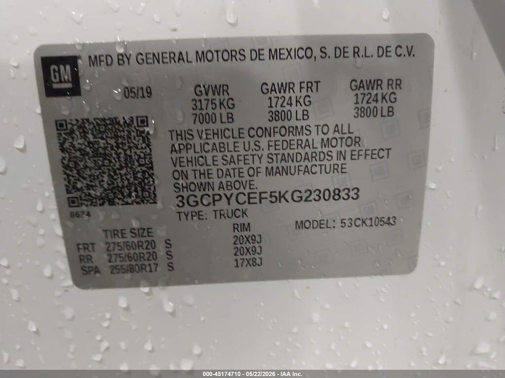 3GCPYCEF5KG230833 2019 CHEVROLET SILVERADO 1500 photo no. 9