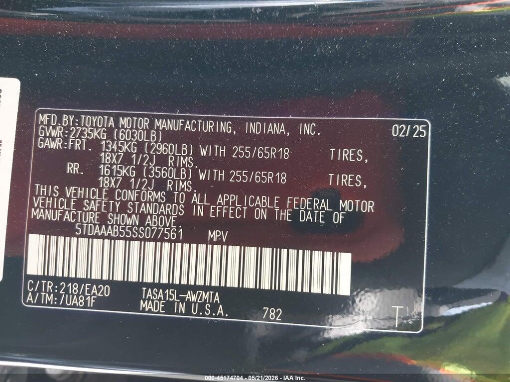 5TDAAAB55SS077561 2025 TOYOTA GRAND HIGHLANDER photo no. 9