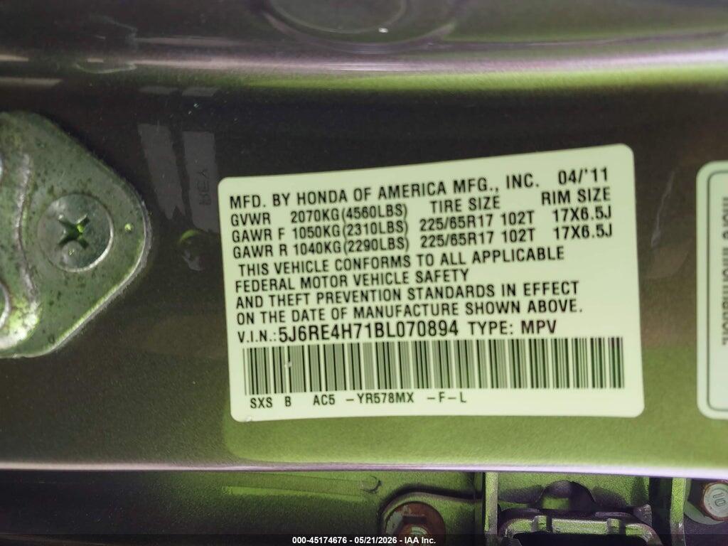 5J6RE4H71BL070894 2011 HONDA CR-V photo no. 9