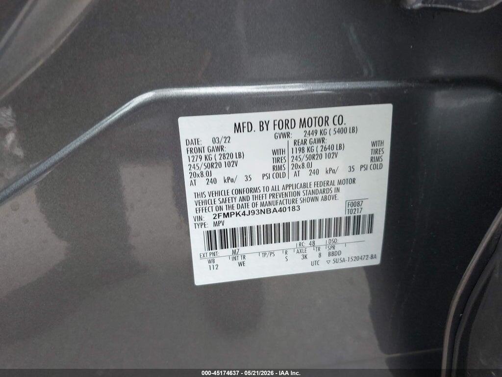 2FMPK4J93NBA40183 2022 FORD EDGE photo no. 9