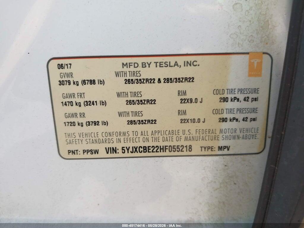 5YJXCBE22HF055218 2017 TESLA MODEL X photo no. 9