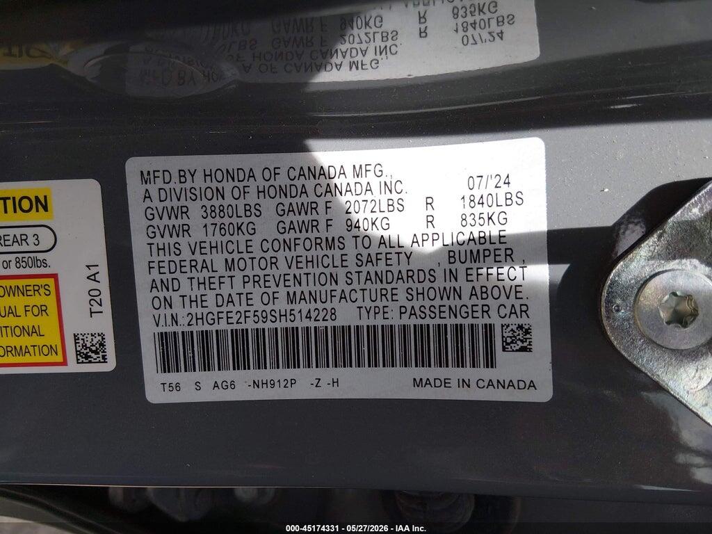 2HGFE2F59SH514228 2025 HONDA CIVIC photo no. 9