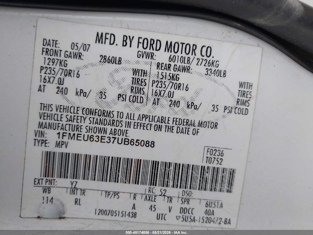 1FMEU63E37UB65088 2007 FORD EXPLORER photo no. 9