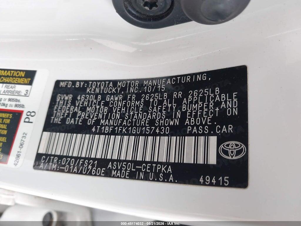4T1BF1FK1GU157430 2016 TOYOTA CAMRY photo no. 9