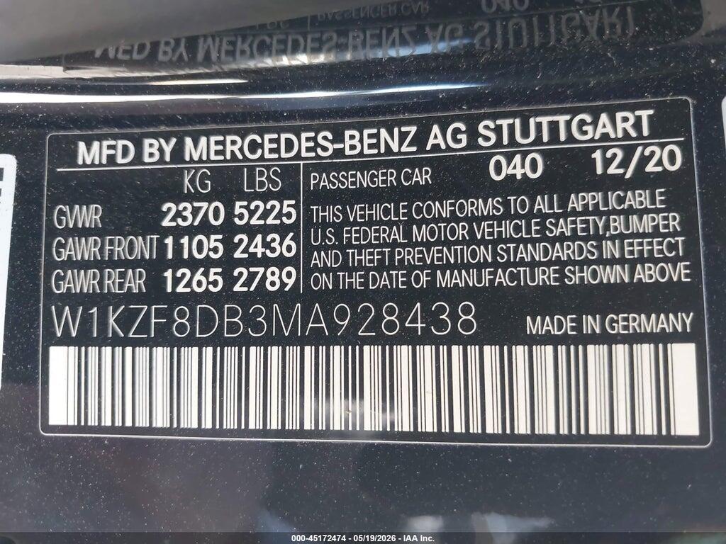 W1KZF8DB3MA928438 2021 MERCEDES-BENZ E 350 photo no. 9