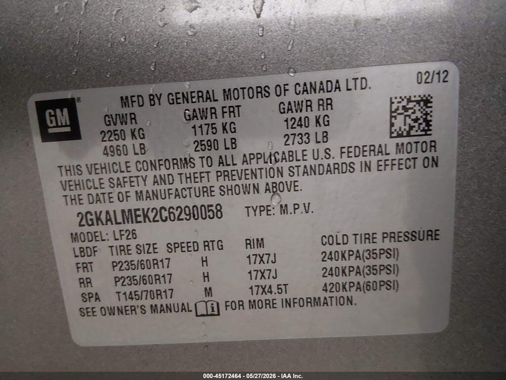 2GKALMEK2C6290058 2012 GMC TERRAIN photo no. 9