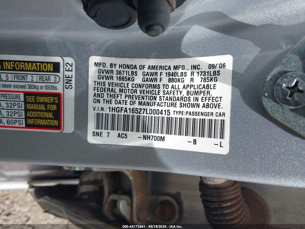 1HGFA16527L000415 2007 HONDA CIVIC photo no. 9