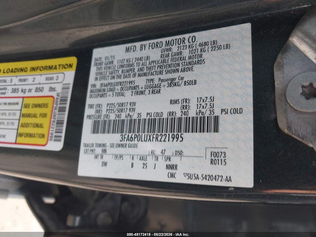 3FA6P0LUXFR221995 2015 FORD FUSION HYBRID photo no. 9