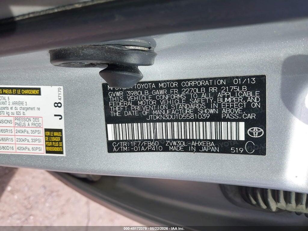 JTDKN3DU1D5581039 2013 TOYOTA PRIUS photo no. 9