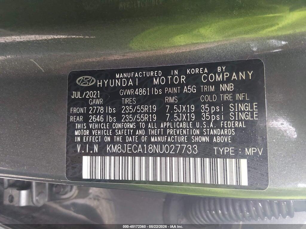 KM8JECA18NU027733 2022 HYUNDAI TUCSON HYBRID photo no. 9
