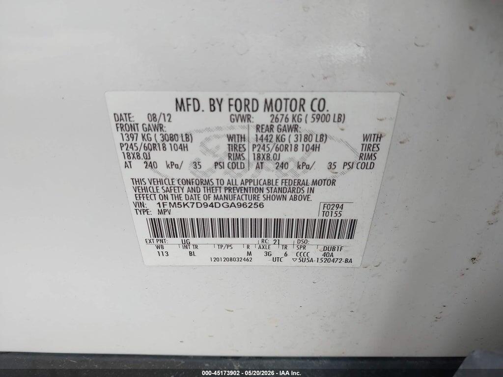 1FM5K7D94DGA96256 2013 FORD EXPLORER photo no. 9