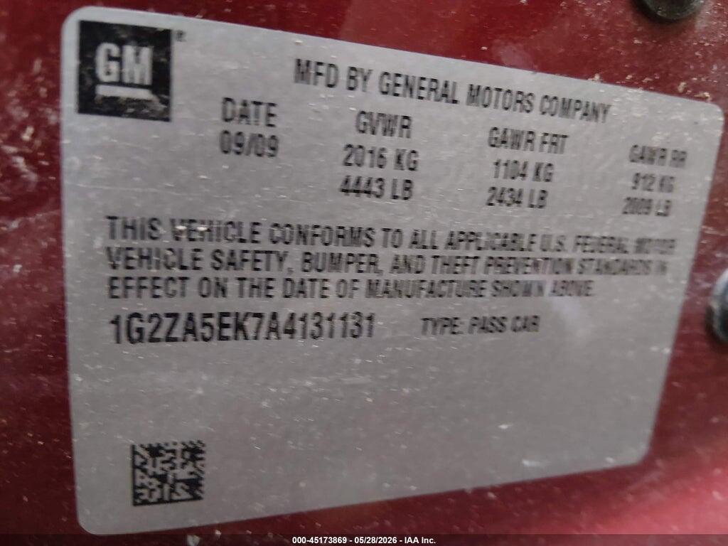 1G2ZA5EK7A4131131 2010 PONTIAC G6 photo no. 9