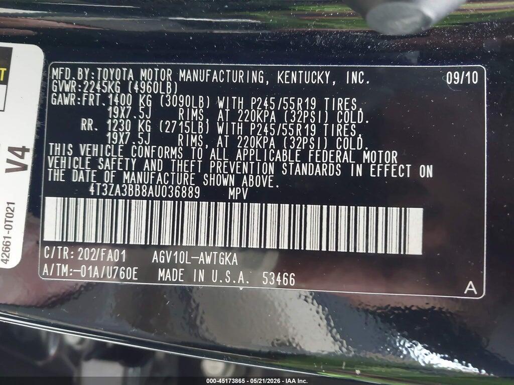 4T3ZA3BB8AU036889 2010 TOYOTA VENZA photo no. 9