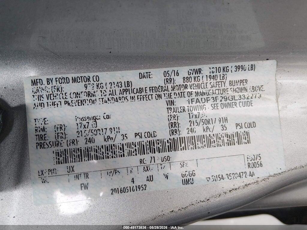 1FADP3F29GL332279 2016 FORD FOCUS photo no. 9