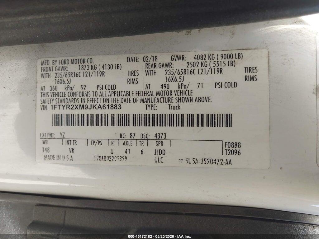 1FTYR2XM9JKA61883 2018 FORD TRANSIT-250 photo no. 9