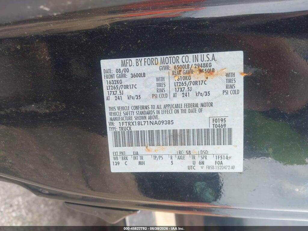 1FTRX18L71NA09385 2001 FORD F-150 photo no. 9