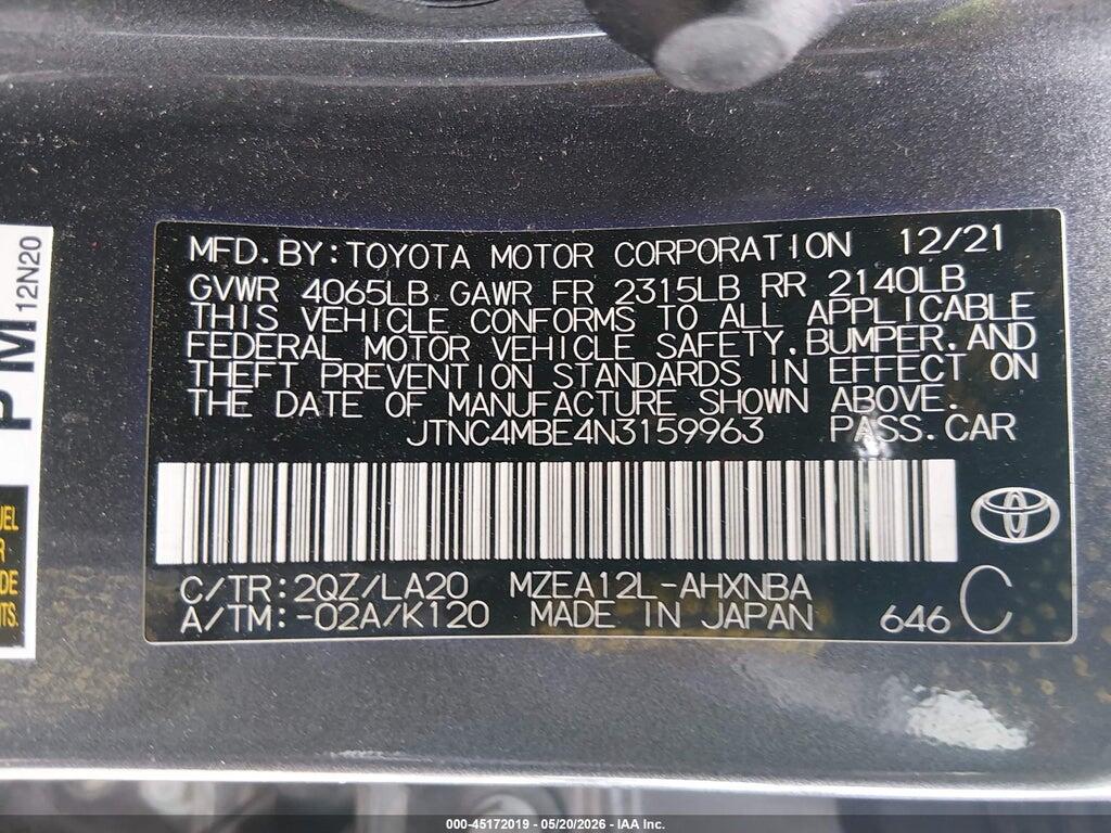 JTNC4MBE4N3159963 2022 TOYOTA COROLLA photo no. 9