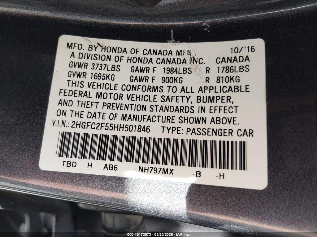 2HGFC2F55HH501846 2017 HONDA CIVIC photo no. 9