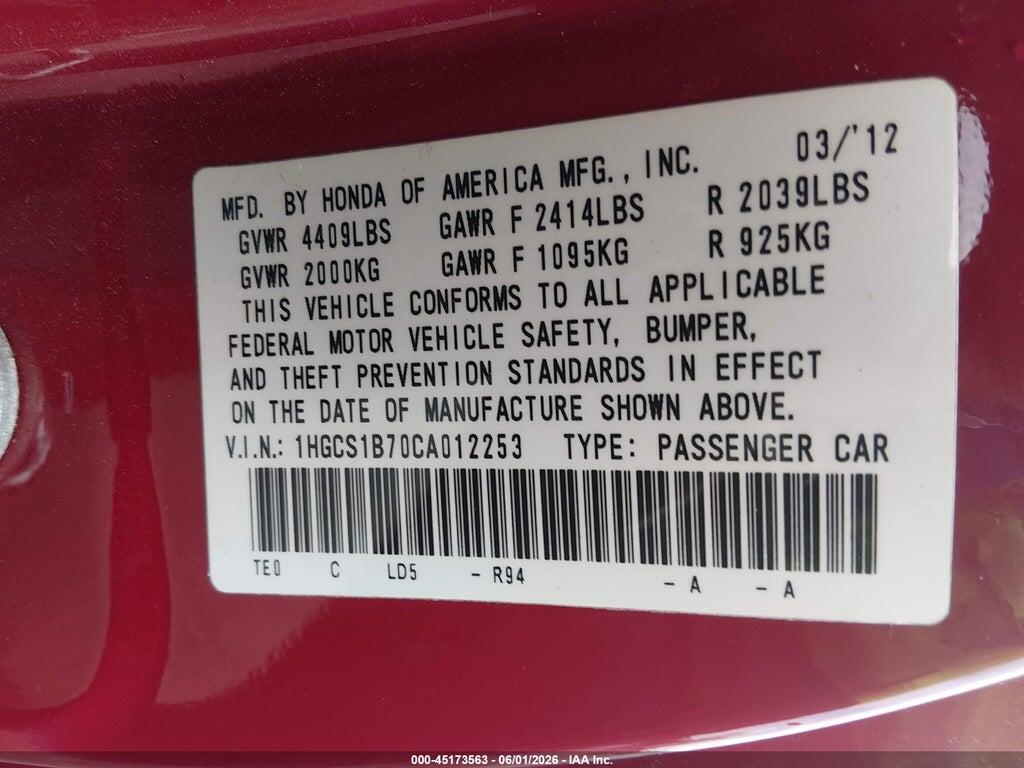1HGCS1B70CA012253 2012 HONDA ACCORD photo no. 9