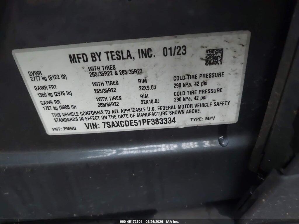 7SAXCDE51PF383334 2023 TESLA MODEL X photo no. 9