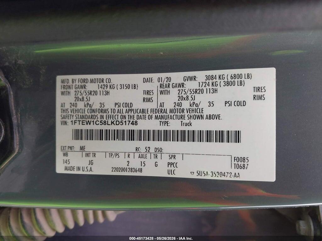 1FTEW1C58LKD51748 2020 FORD F-150 photo no. 9