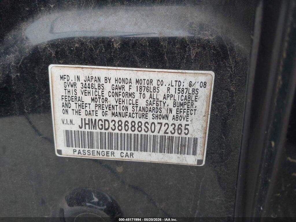 JHMGD38688S072365 2008 HONDA FIT photo no. 9