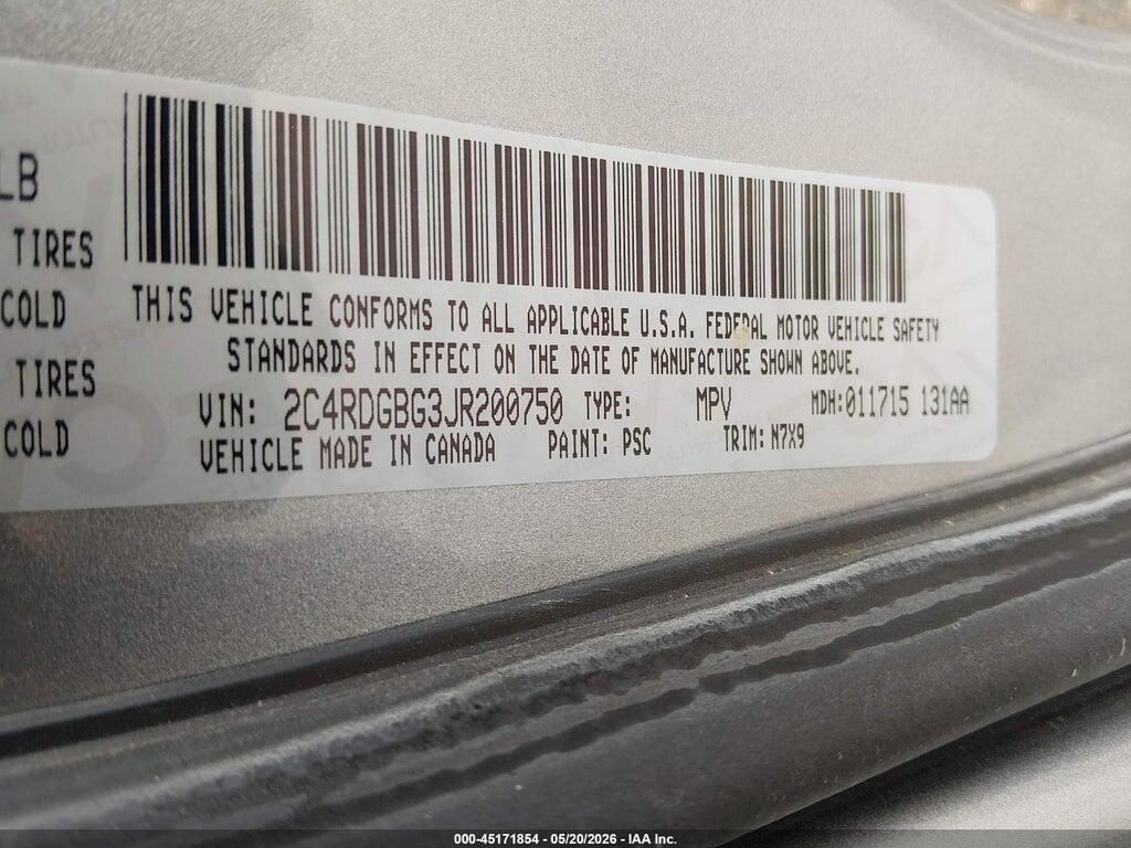 2C4RDGBG3JR200750 2018 DODGE GRAND CARAVAN photo no. 9