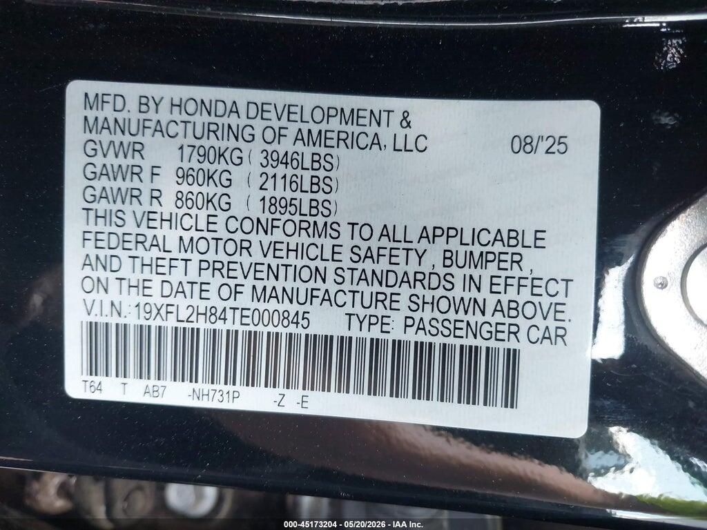19XFL2H84TE000845 2026 HONDA CIVIC photo no. 9