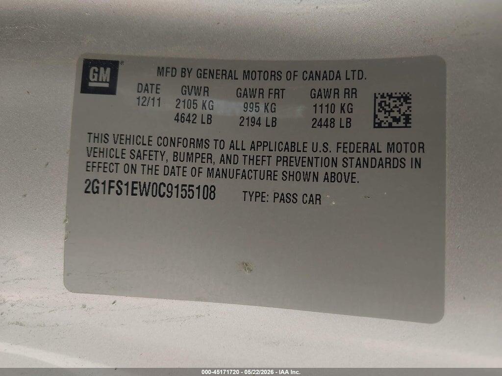 2G1FS1EW0C9155108 2012 CHEVROLET CAMARO photo no. 9