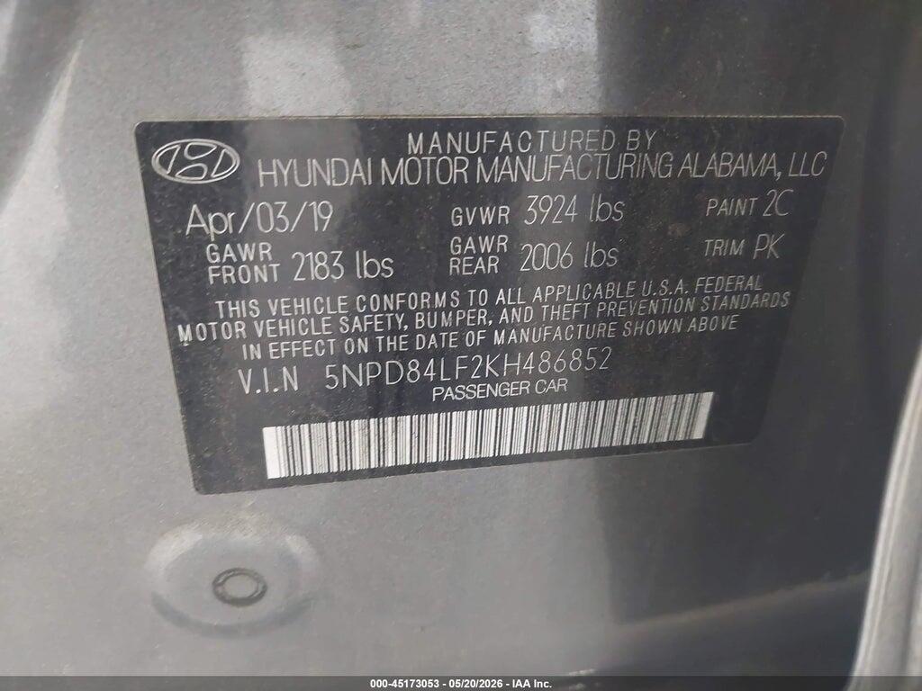5NPD84LF2KH486852 2019 HYUNDAI ELANTRA photo no. 9