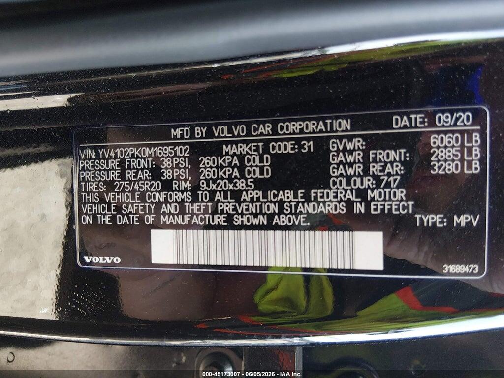 YV4102PK0M1695102 2021 VOLVO XC90 photo no. 9