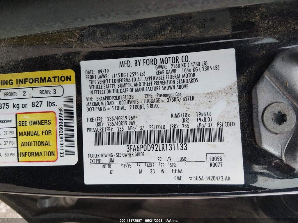 3FA6P0D92LR131133 2020 FORD FUSION photo no. 9