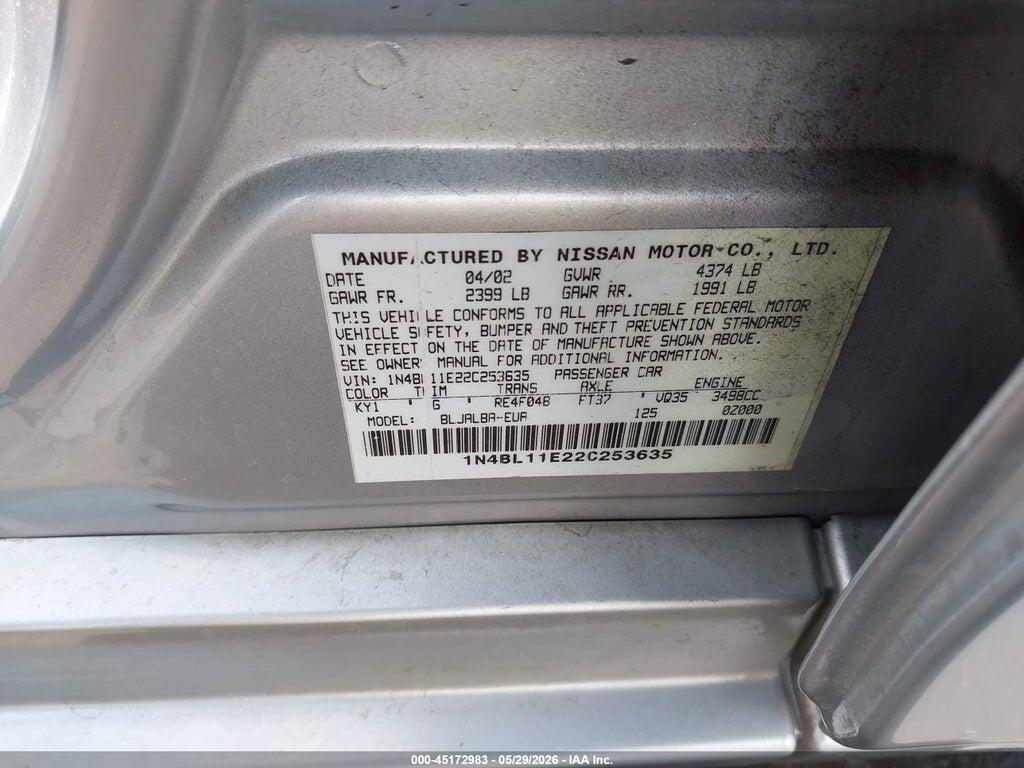 1N4BL11E22C253635 2002 NISSAN ALTIMA photo no. 9