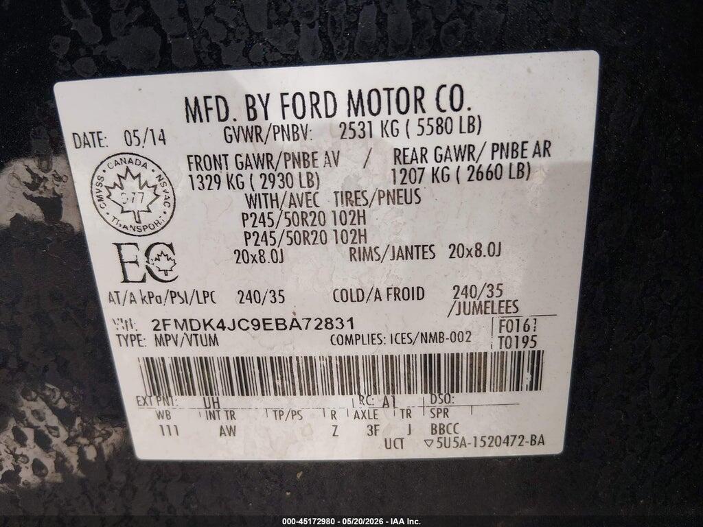 2FMDK4JC9EBA72831 2014 FORD EDGE photo no. 9