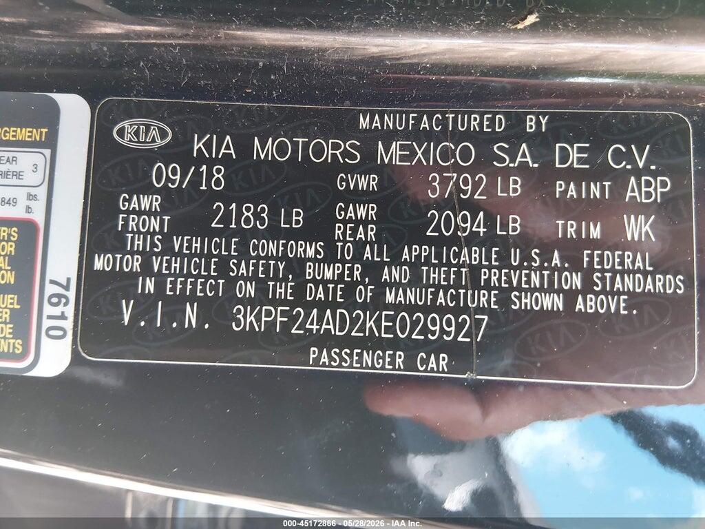3KPF24AD2KE029927 2019 KIA FORTE photo no. 9