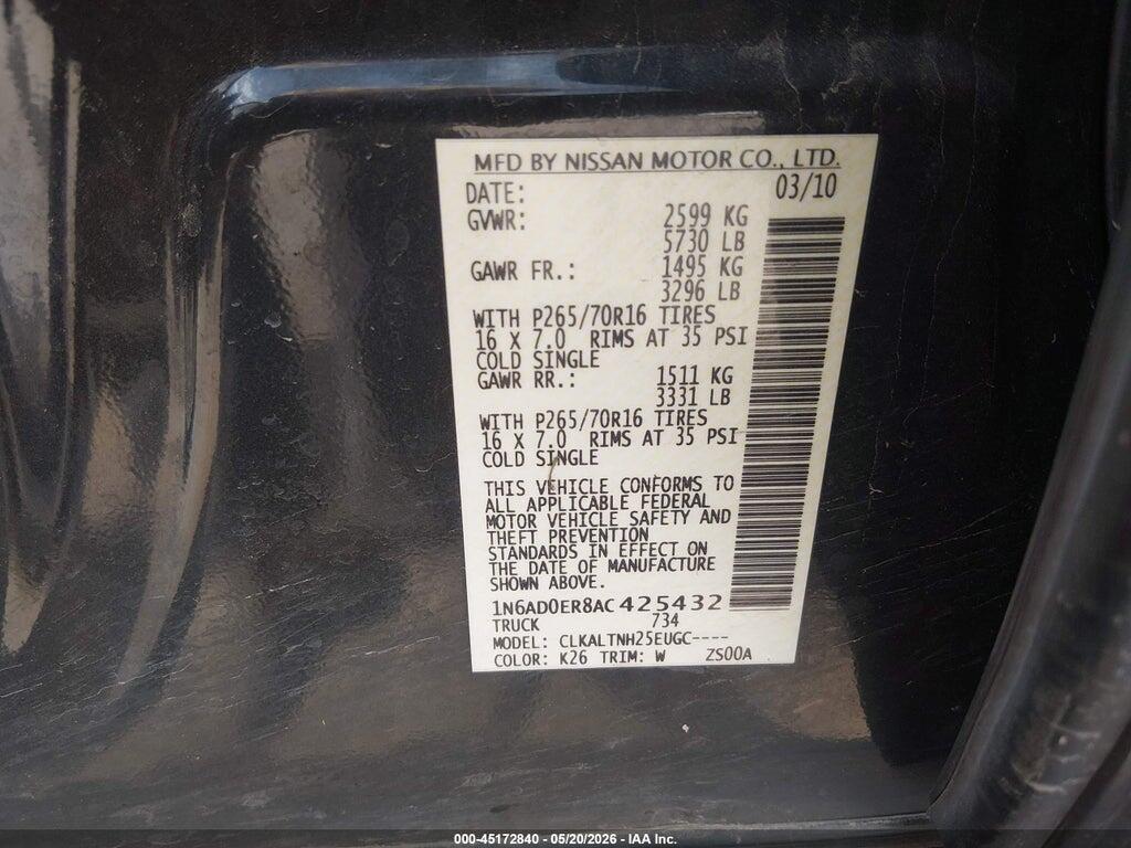 1N6AD0ER8AC425432 2010 NISSAN FRONTIER photo no. 9
