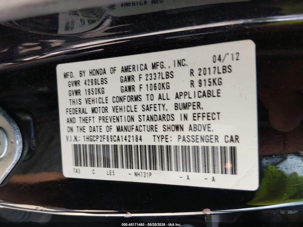 1HGCP2F69CA142184 2012 HONDA ACCORD photo no. 9