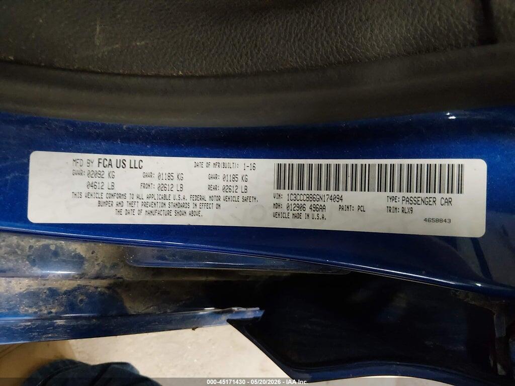 1C3CCCBB6GN174094 2016 CHRYSLER 200 photo no. 9